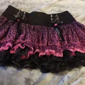Tripp NYC Black & Purple Leopard Ruffle Mini Skirt
